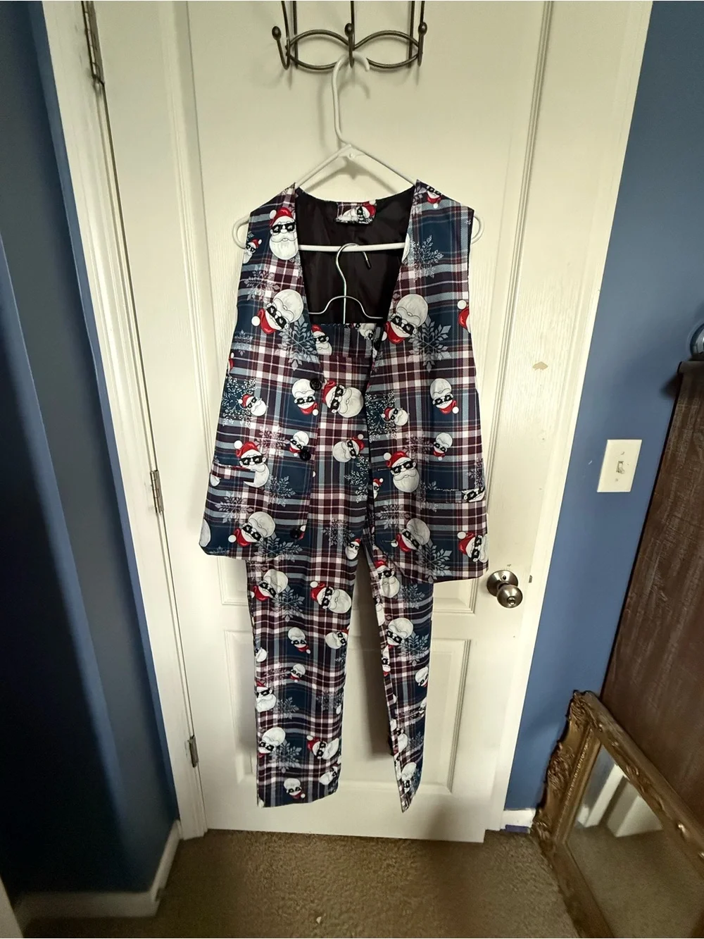 Holiday Cool Santa Plaid Vest & Pants Set in Navy and Red
